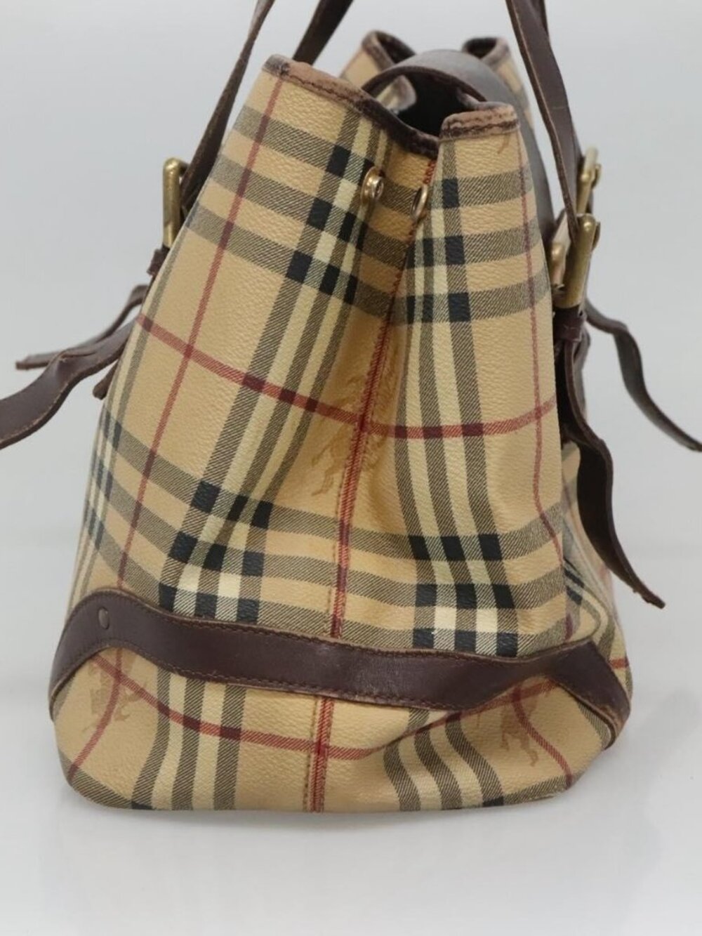 BURBERRY Nova Check Shoulder Bag PVC Beige Gold Auth 118369 - Picture 4 of 16